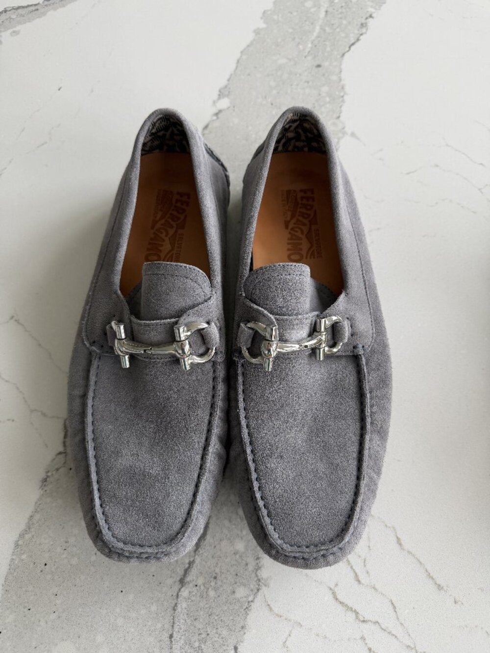 Ferragamo Men's Gray Suede Driver Size 8.5D